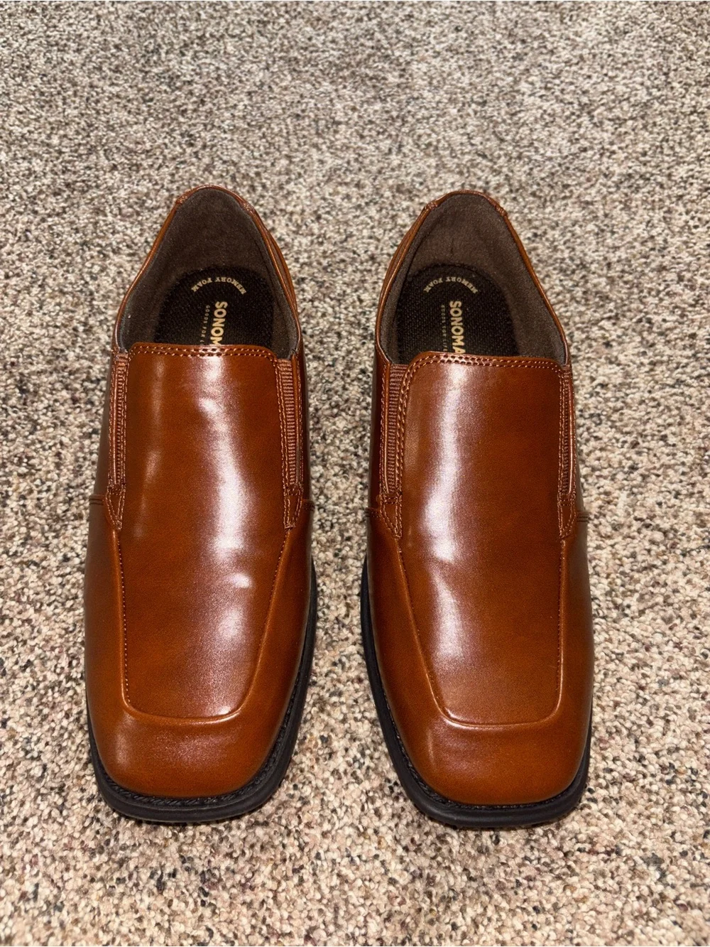 Brown Faux Leather Slip-On Square Toe Dress Shoes Loafers Big Boys Size 6